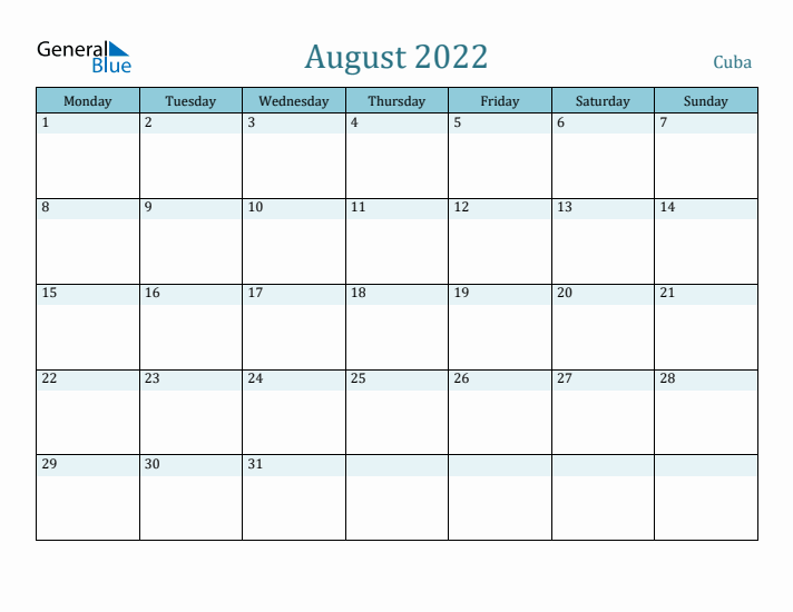 August 2022 Calendar with Holidays