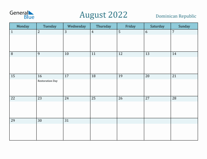 August 2022 Calendar with Holidays