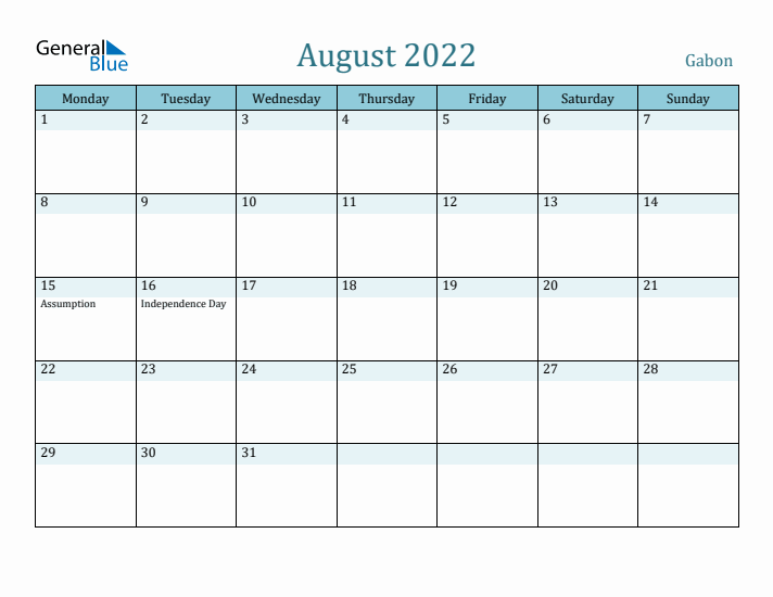 August 2022 Calendar with Holidays