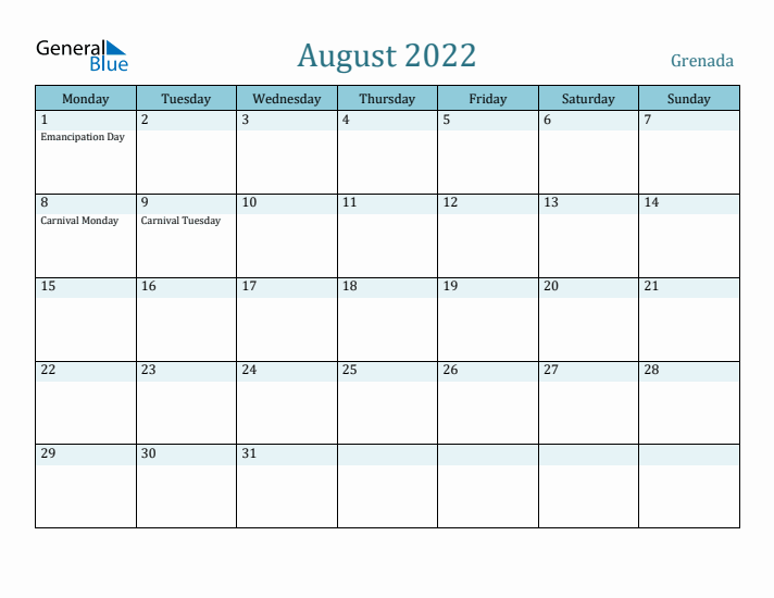 August 2022 Calendar with Holidays