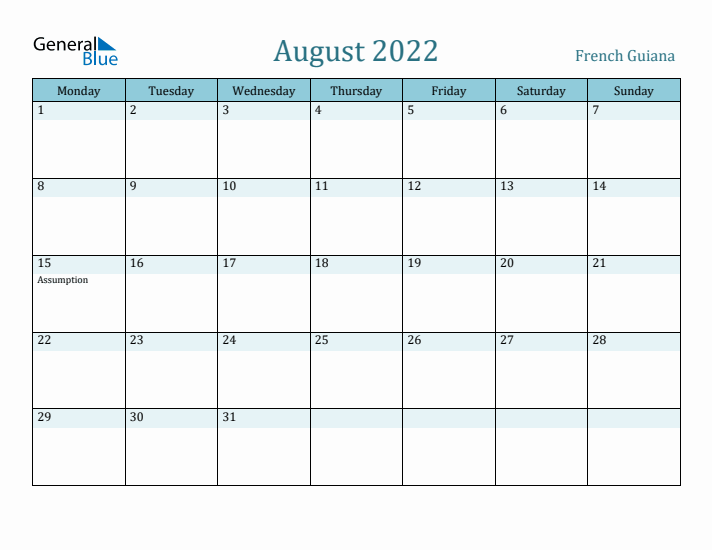 August 2022 Calendar with Holidays