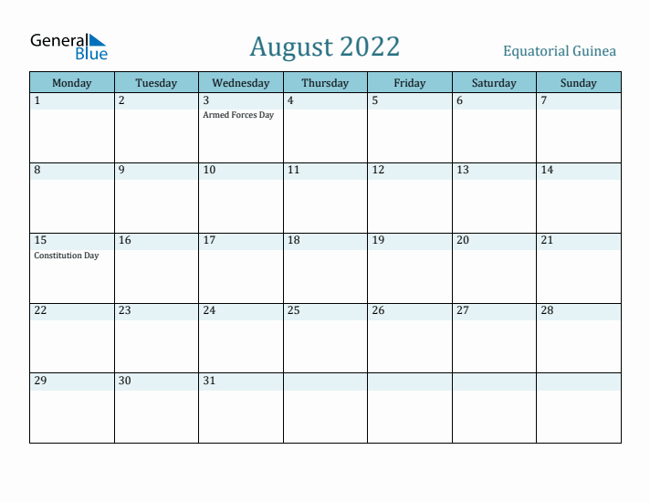 August 2022 Calendar with Holidays