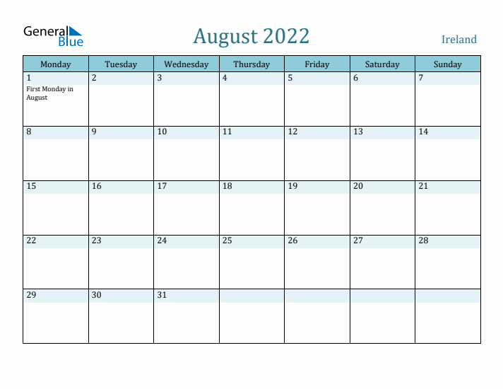 August 2022 Calendar with Holidays