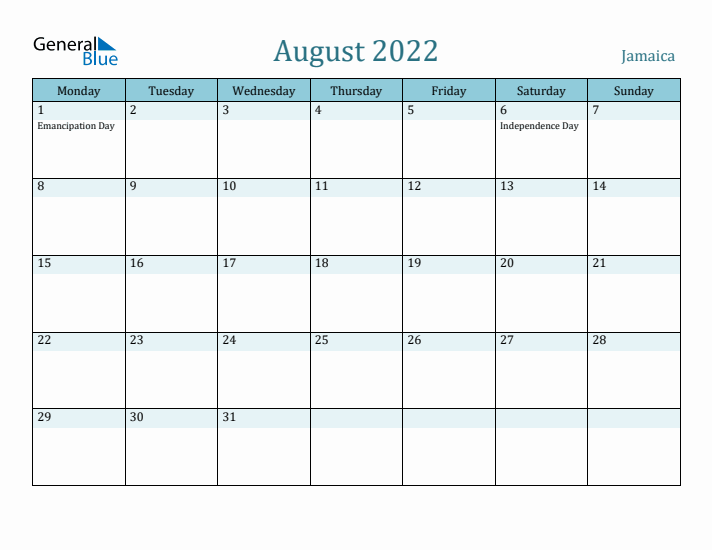 August 2022 Calendar with Holidays