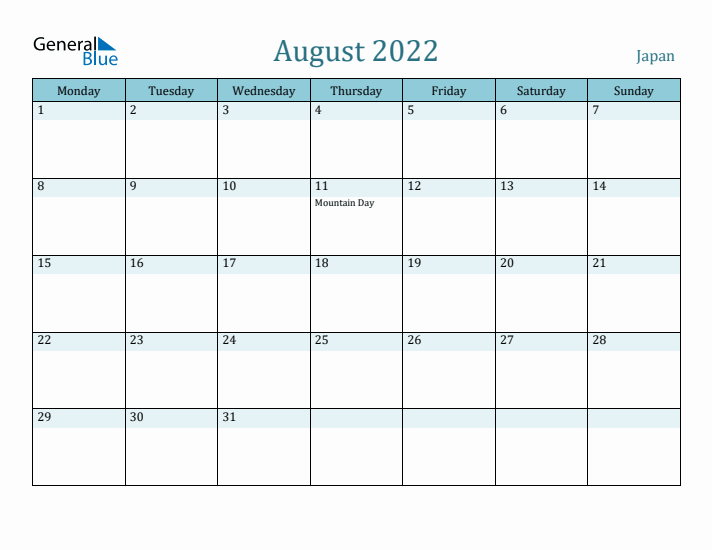 August 2022 Calendar with Holidays