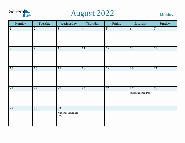 August 2022 Calendar with Holidays