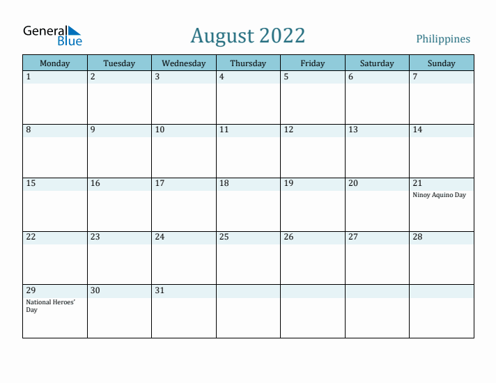 August 2022 Calendar with Holidays