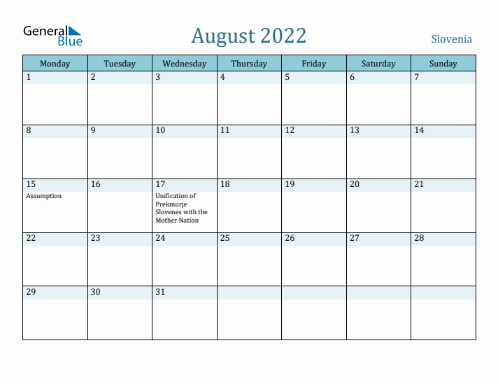 August 2022 Calendar with Holidays