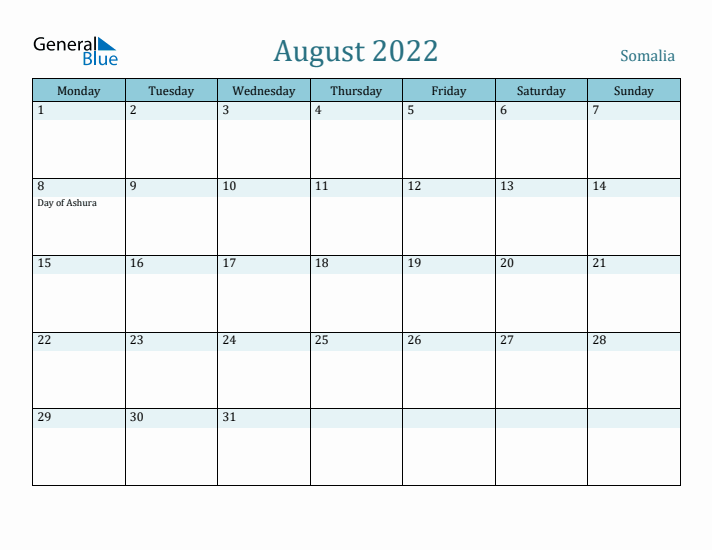 August 2022 Calendar with Holidays