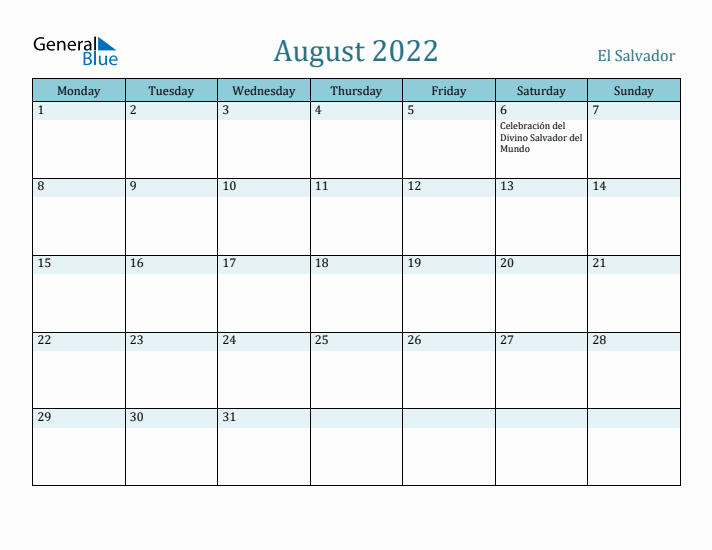 August 2022 Calendar with Holidays