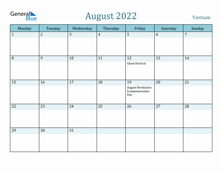 August 2022 Calendar with Holidays