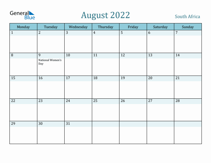 August 2022 Calendar with Holidays