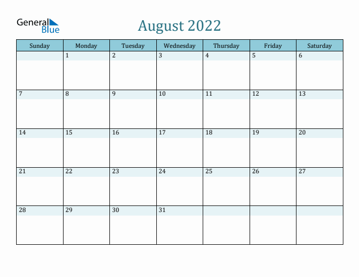 August 2022 Printable Calendar