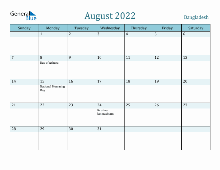 August 2022 Calendar with Holidays