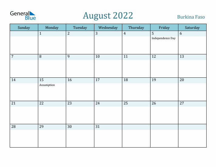 August 2022 Calendar with Holidays