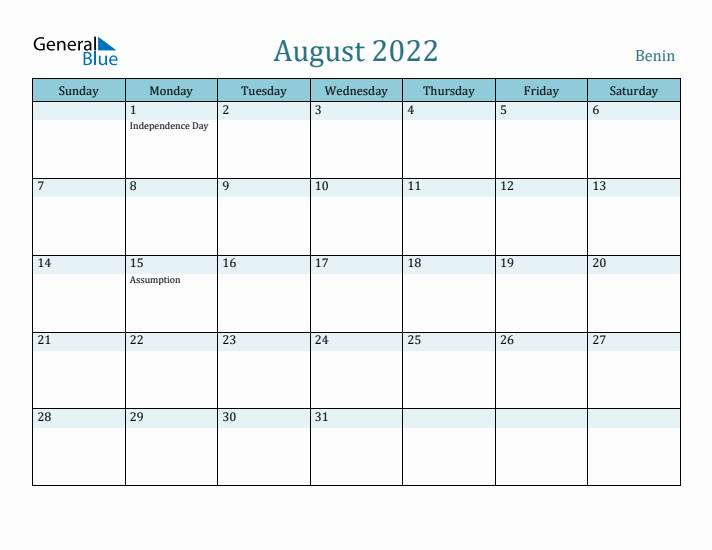 August 2022 Calendar with Holidays