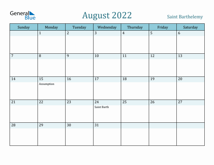 August 2022 Calendar with Holidays