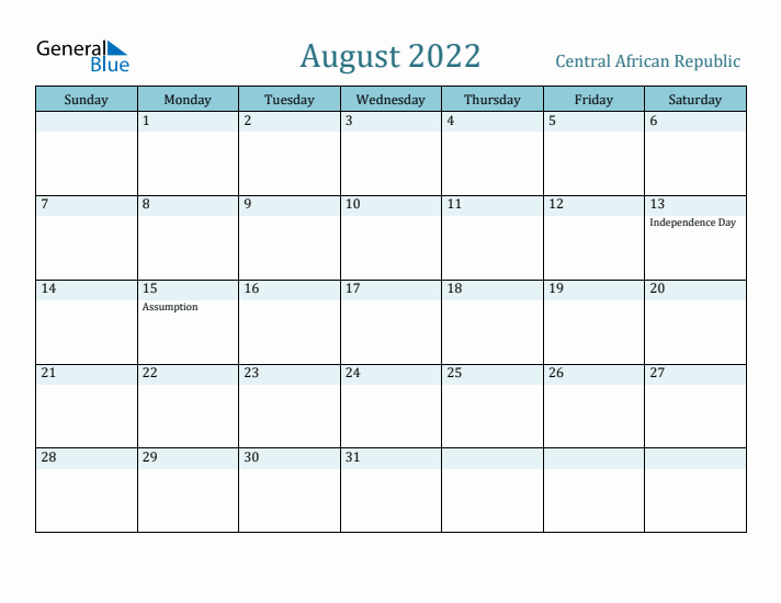 August 2022 Calendar with Holidays