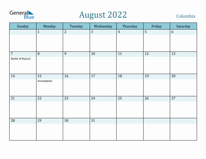 August 2022 Calendar with Holidays