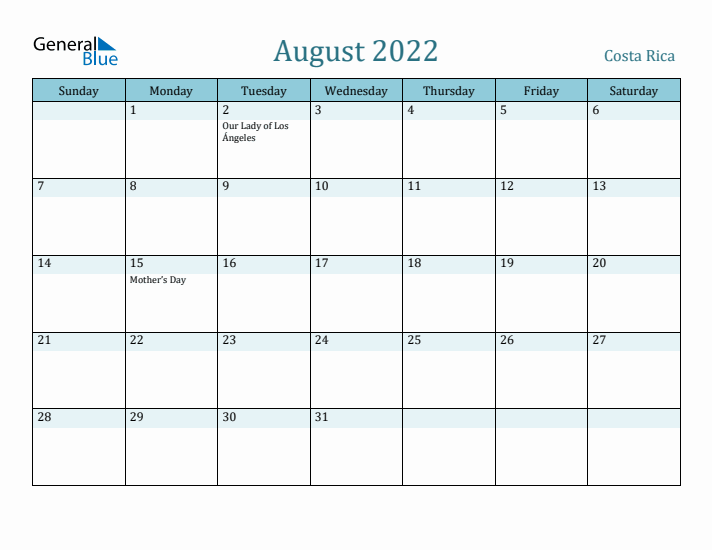 August 2022 Calendar with Holidays