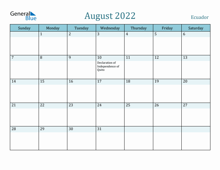 August 2022 Calendar with Holidays