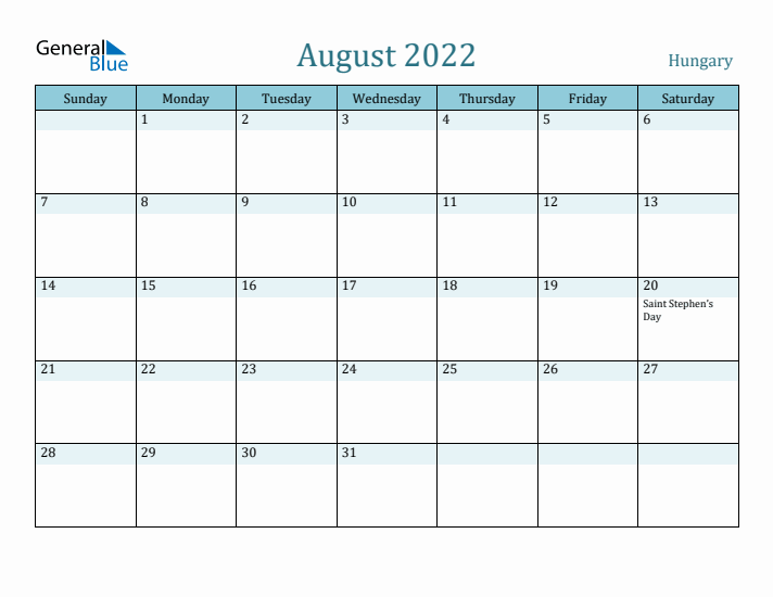 August 2022 Calendar with Holidays