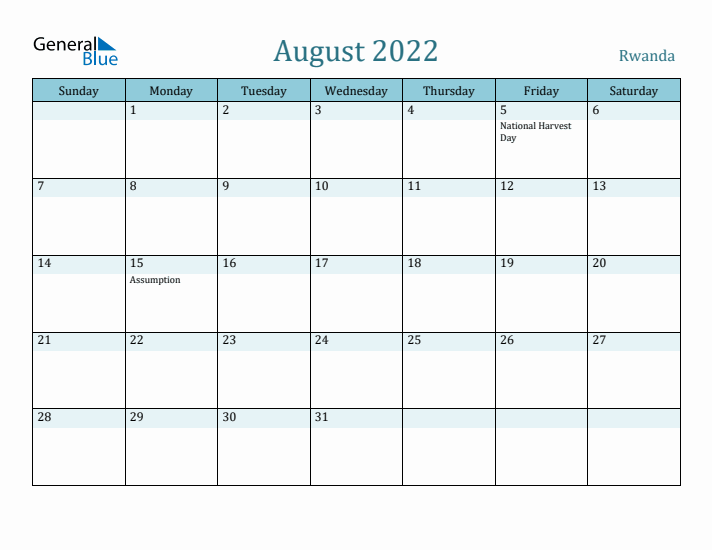 August 2022 Calendar with Holidays