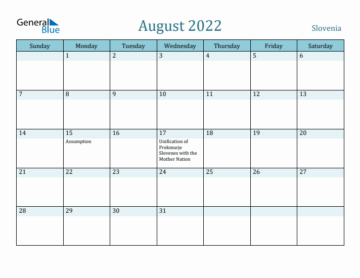 August 2022 Calendar with Holidays