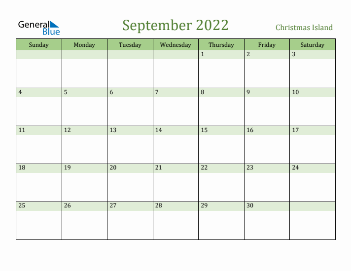 September 2022 Calendar with Christmas Island Holidays