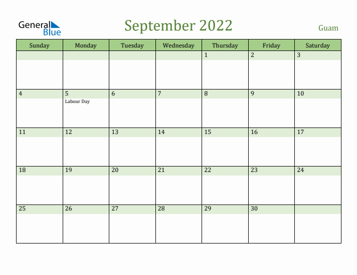 September 2022 Calendar with Guam Holidays