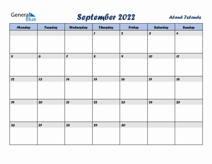 September 2022 Calendar with Holidays in Aland Islands