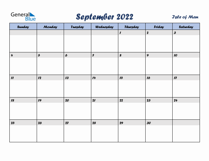 September 2022 Calendar with Holidays in Isle of Man