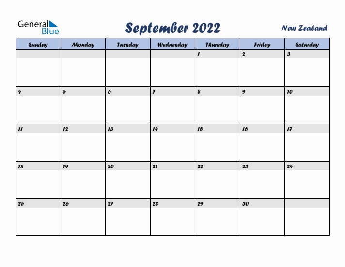 September 2022 Calendar with Holidays in New Zealand