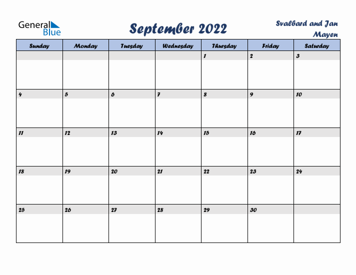 September 2022 Calendar with Holidays in Svalbard and Jan Mayen