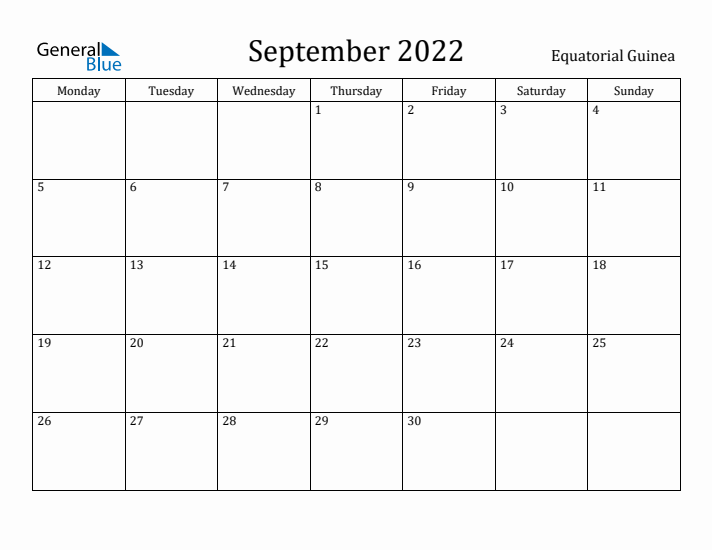 September 2022 Calendar Equatorial Guinea