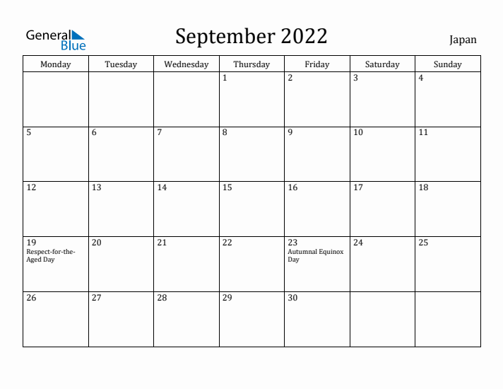 September 2022 Calendar Japan