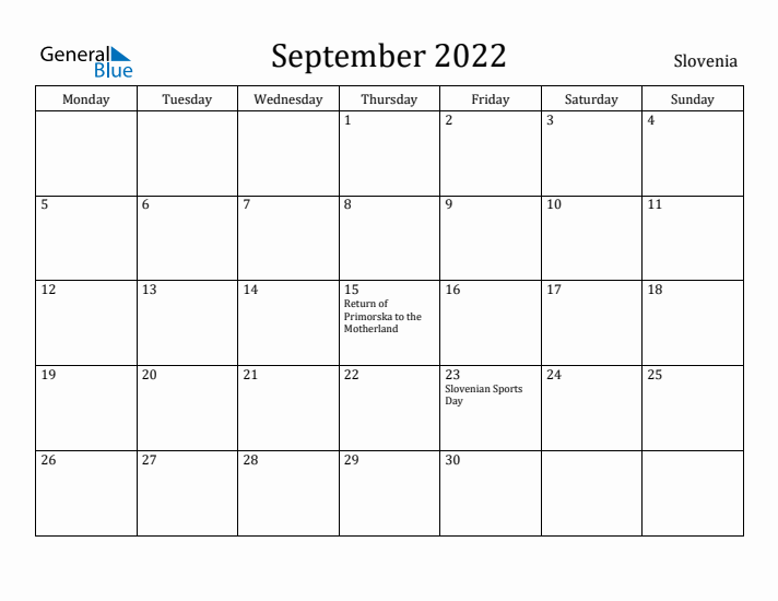 September 2022 Calendar Slovenia