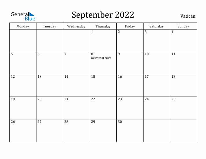 September 2022 Calendar Vatican