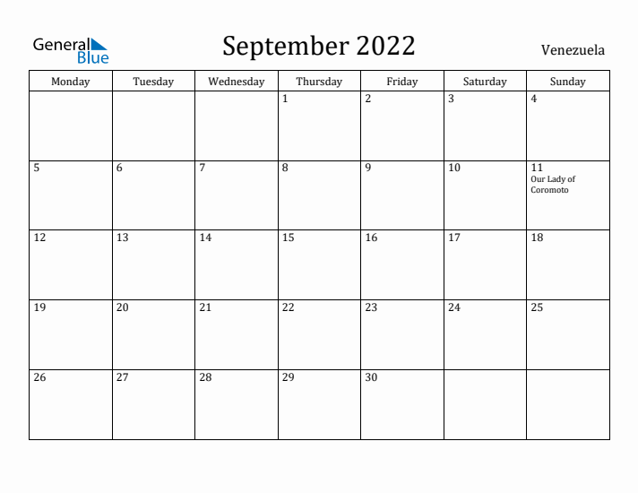 September 2022 Calendar Venezuela