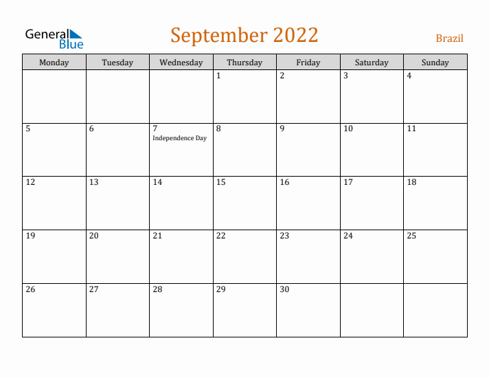 September 2022 Holiday Calendar with Monday Start