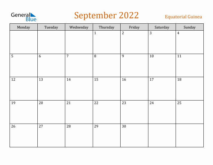 September 2022 Holiday Calendar with Monday Start