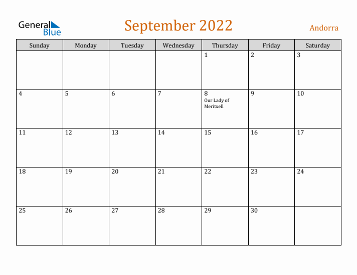 September 2022 Holiday Calendar with Sunday Start