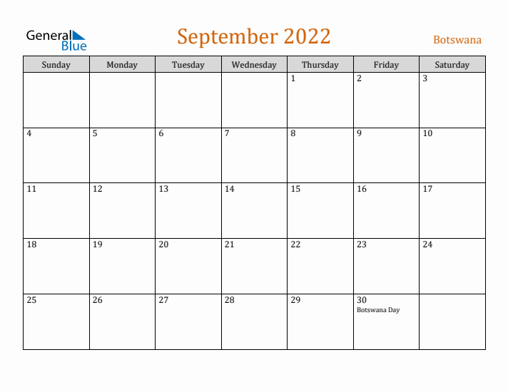 September 2022 Holiday Calendar with Sunday Start