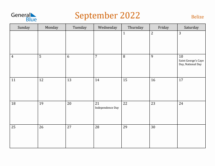 September 2022 Holiday Calendar with Sunday Start