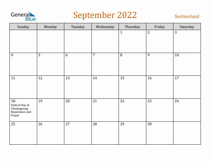 September 2022 Holiday Calendar with Sunday Start