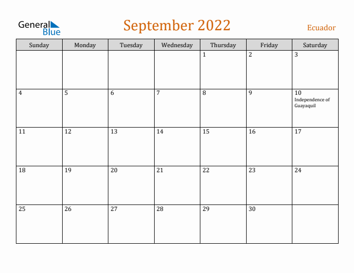 September 2022 Holiday Calendar with Sunday Start