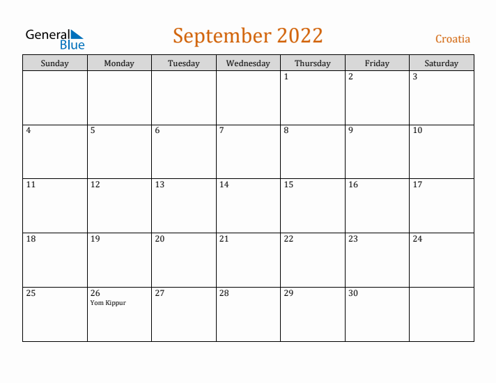 September 2022 Holiday Calendar with Sunday Start