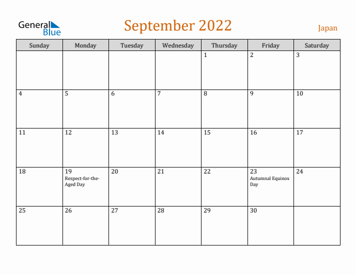 September 2022 Holiday Calendar with Sunday Start