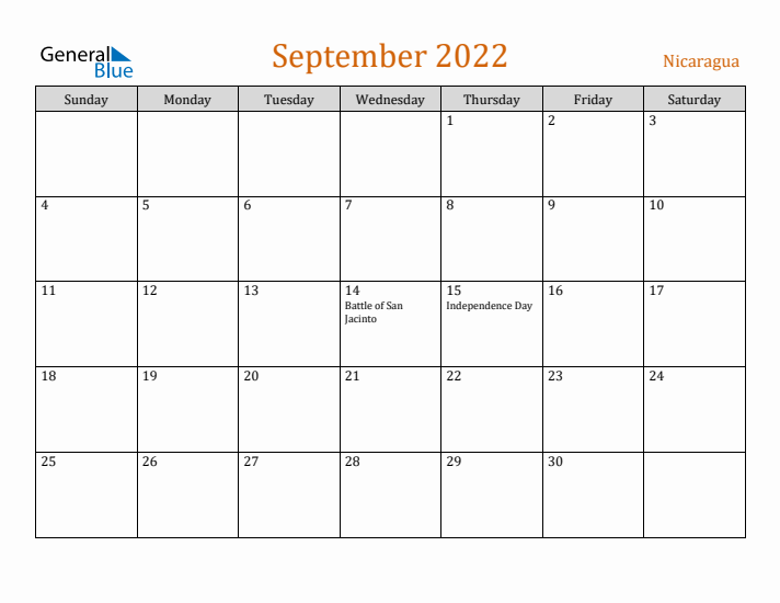 September 2022 Holiday Calendar with Sunday Start