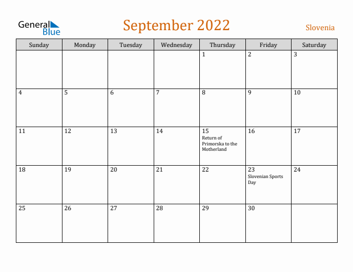 September 2022 Holiday Calendar with Sunday Start